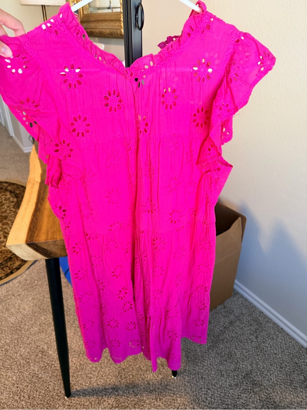 entro Bright Hot Pink Eyelet Flutter Sleeve Dress